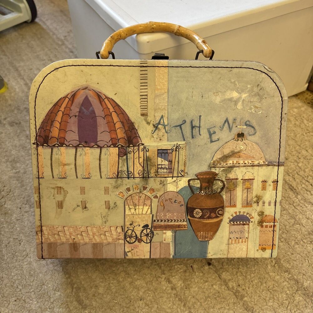 Once Upon A Rose Decoupage Travel Handbag Bamboo Handle Hinge Colorful